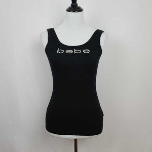 Bebe Ribbed Tank Top Rhinestones Logo Stretch Knit